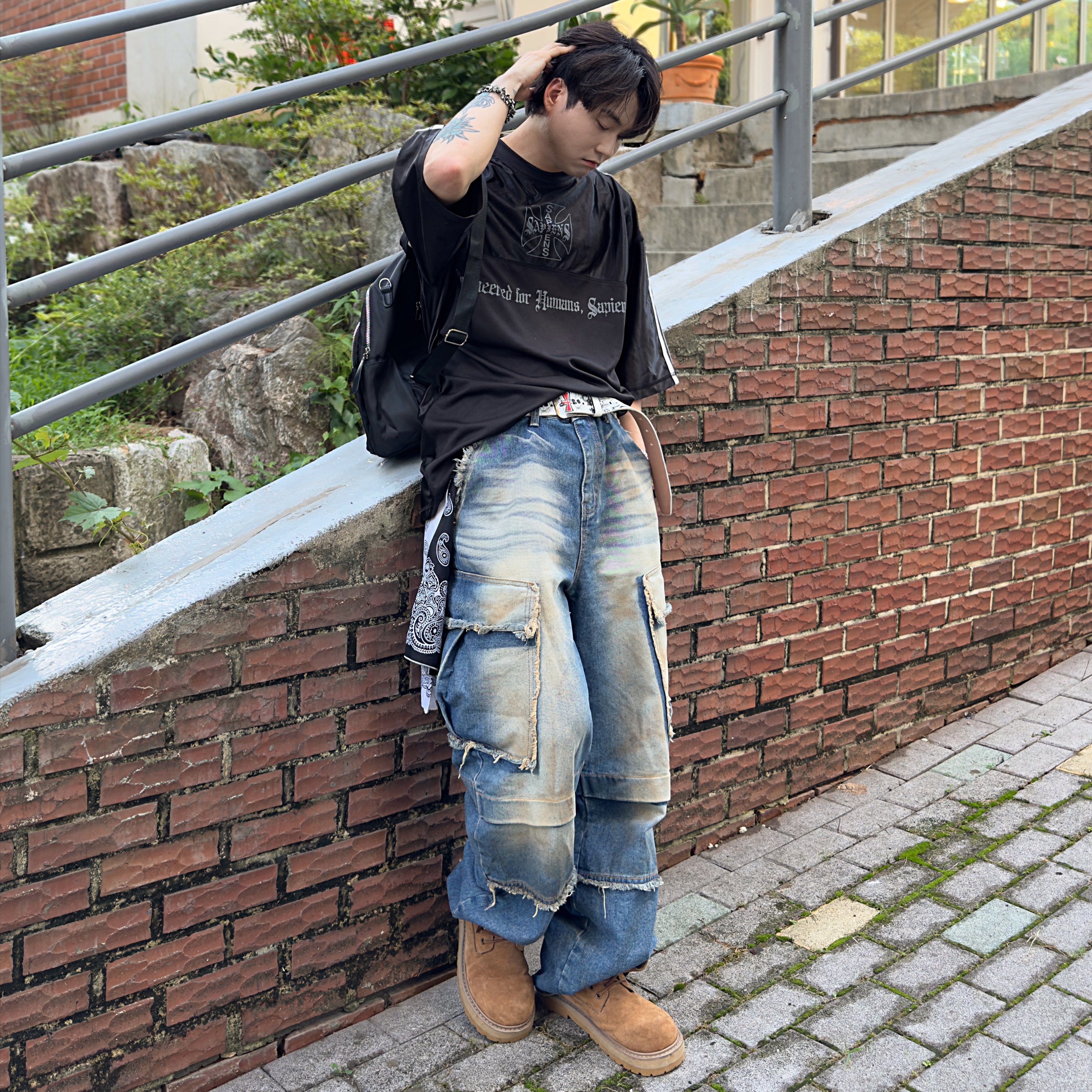 Sapiens Neo Rugby Over Fit  Short Sleeves Black 착용 스타일 - 5