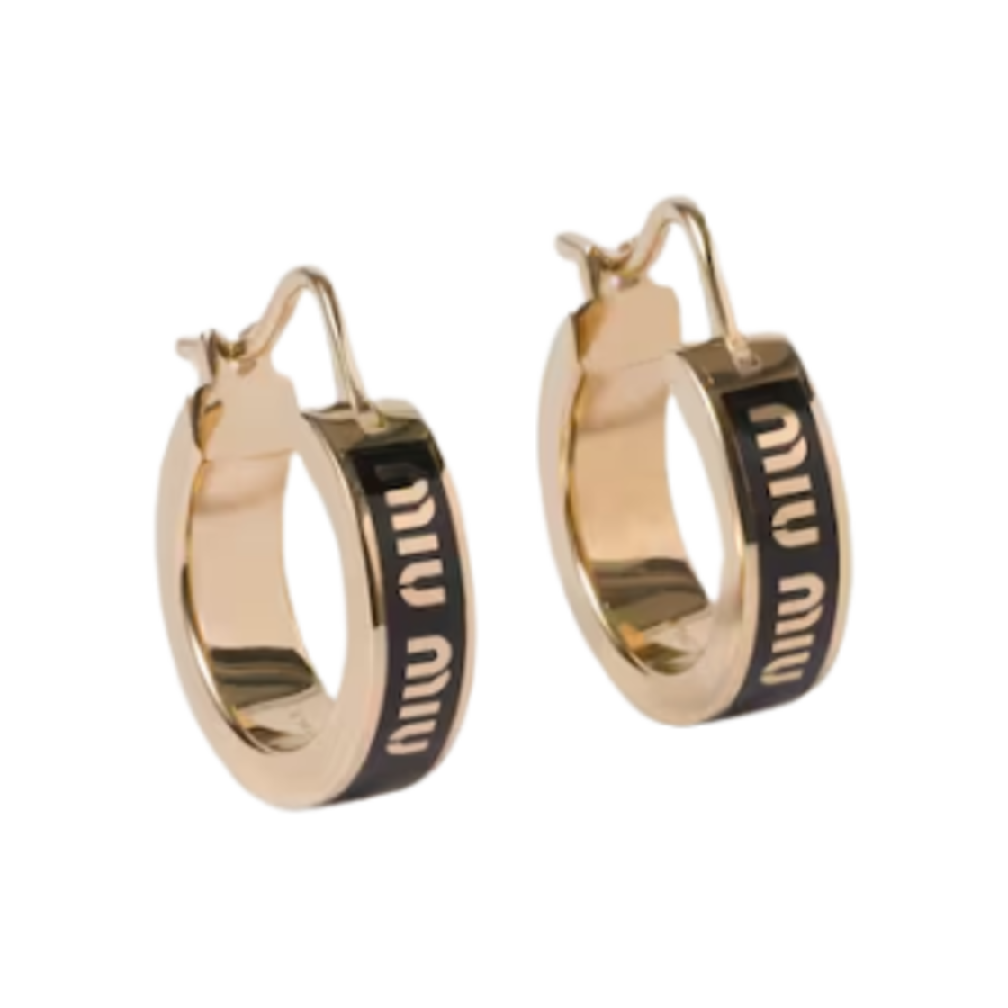 (W) 미우 미우 에나멜 메탈 이어링 블랙((W) Miu Miu Enameled Metal Earrings Black)