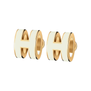 (W) Hermes Mini Pop H Earrings Gold & Blanc