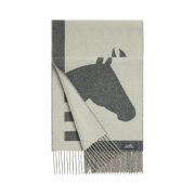 (W) Hermes Casaque Love Story Muffler Gris Clair Ivoire