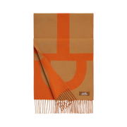 (W) Hermes Casaque Grand Mors Muffler Camel Orange