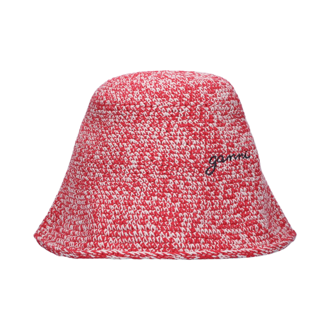 A5811-135 Ganni Logo Crochet Bucket Hat Red White
