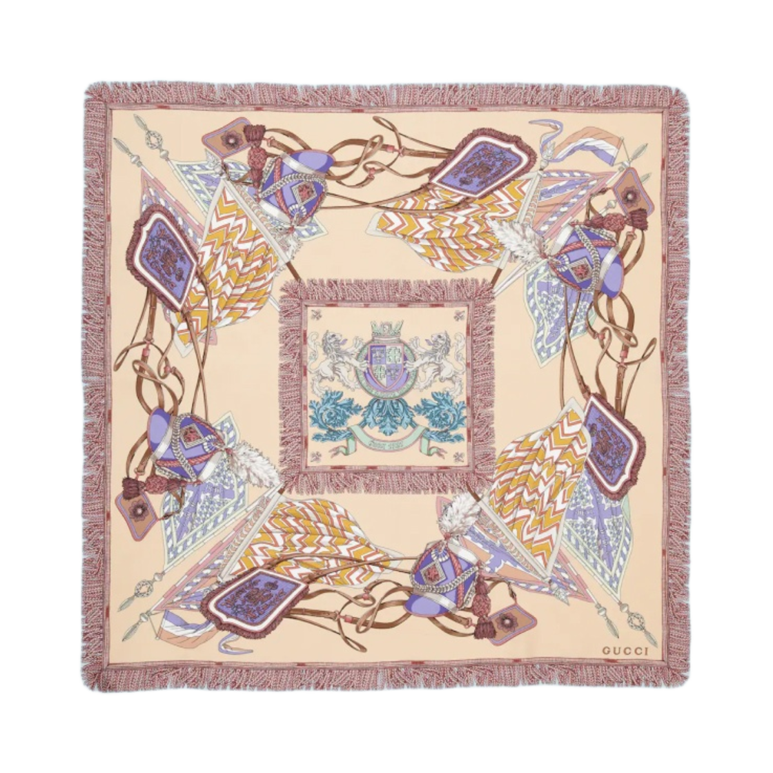 (W) 구찌 크레스트 프린트 헤비 트윌 스카프 라이트 핑크((W) Gucci Crest Print Heavy Twill Scarf Light Pink) - 1