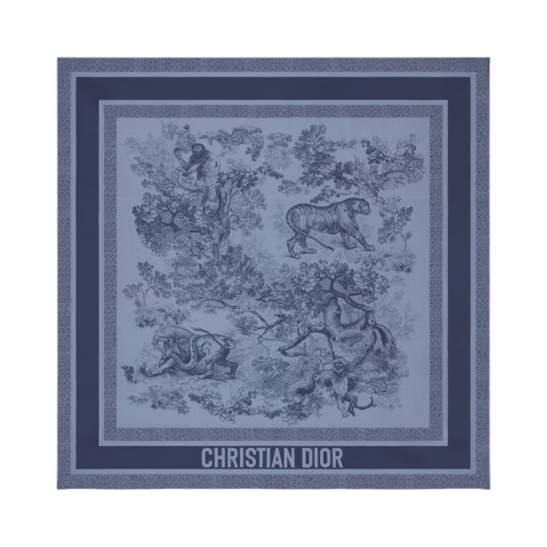 (W) 디올 트왈 드 주이 소바쥬 70 스퀘어 스카프 실크 트윌 데님 블루((W) Dior Toile De Jouy Sauvage 70 Square Scarf Silk Twill Denim Blue) - 1