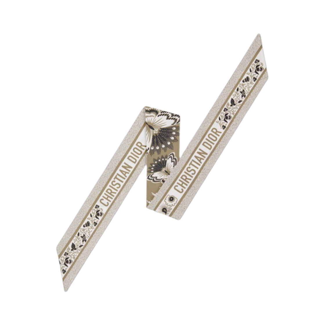 (W) 디올 버터플라이 반다나 미차 스카프 베이지 멀티컬러 실크 트윌((W) Dior Butterfly Bandana Mitzah Scarf Beige Multicolor Silk Twill) - 2