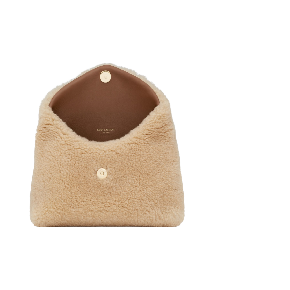 생로랑 셔링 퍼퍼 스몰 파우치 내츄럴 베이지 브릭(Saint Laurent Puffer Small Pouch in Shearling Natural Beige Brick) - 3