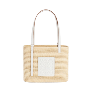 Loewe Small Square Basket Bag in Raffia and Calfskin Natural White