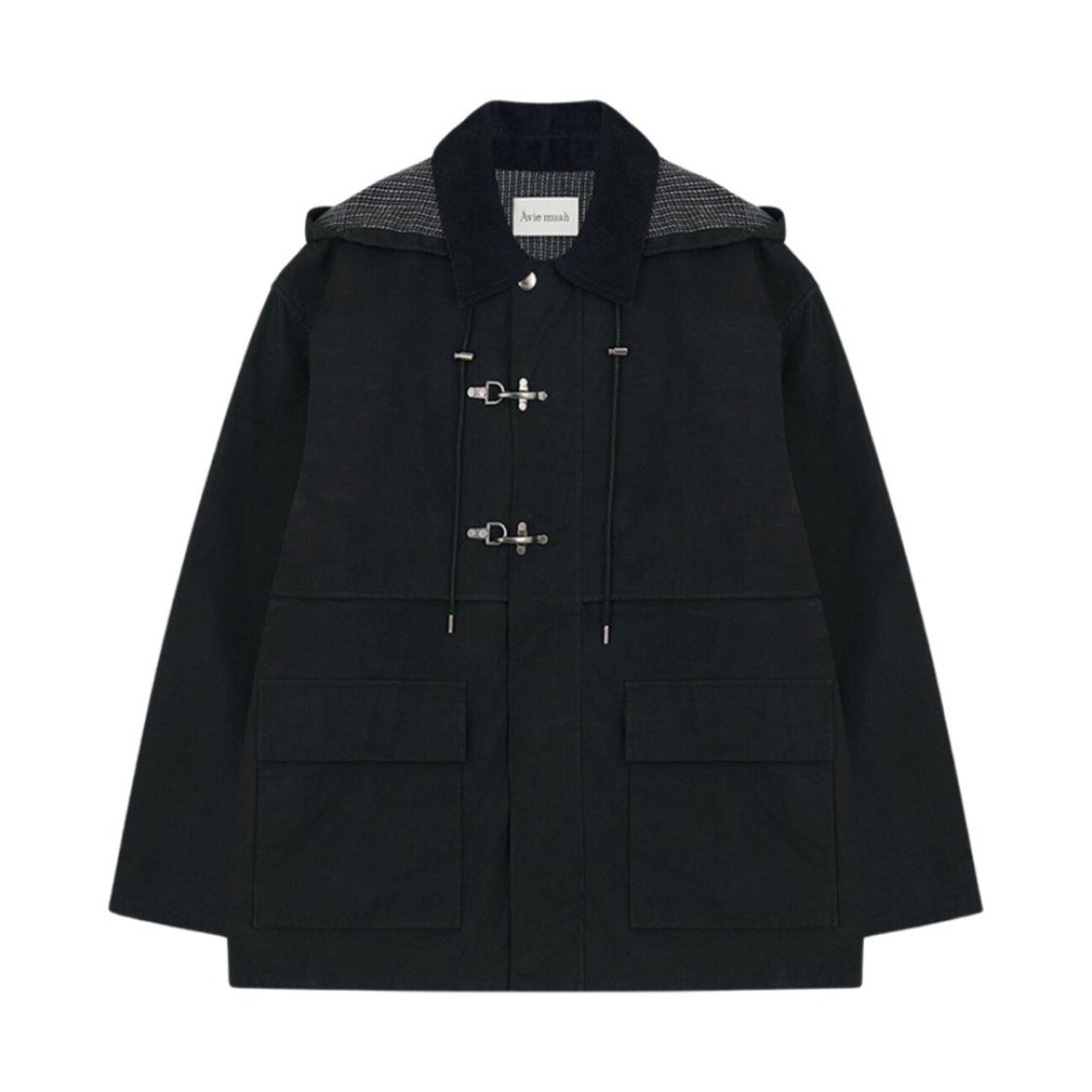 - (W) Aviemuah Waxed Cotton Hoodie Half Coat Black