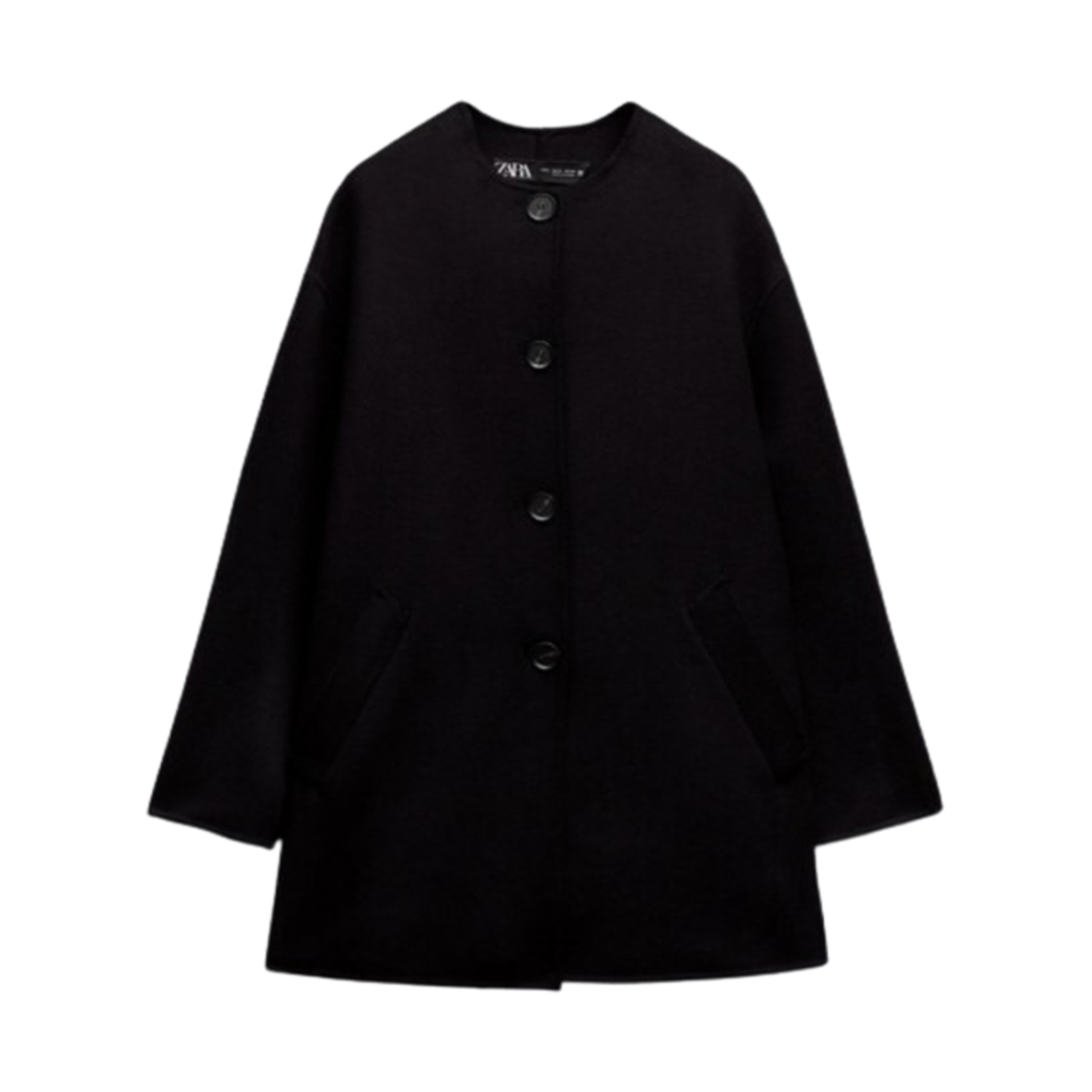(W) 자라 울 블렌드 라운드넥 코트 블랙((W) Zara Wool Blend Round Neck Coat Black)