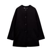 (W) Zara Wool Blend Round Neck Coat Black
