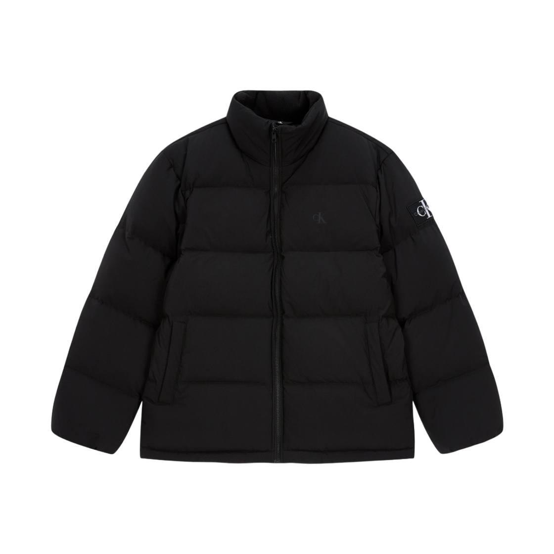 J323229BEH Calvin Klein Jeans Regular Fit Stand Collar Short Down Puffer Jacket CK Black