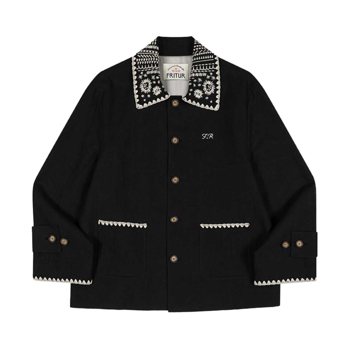 프리터 엠브로이더리 카라 자켓 블랙
