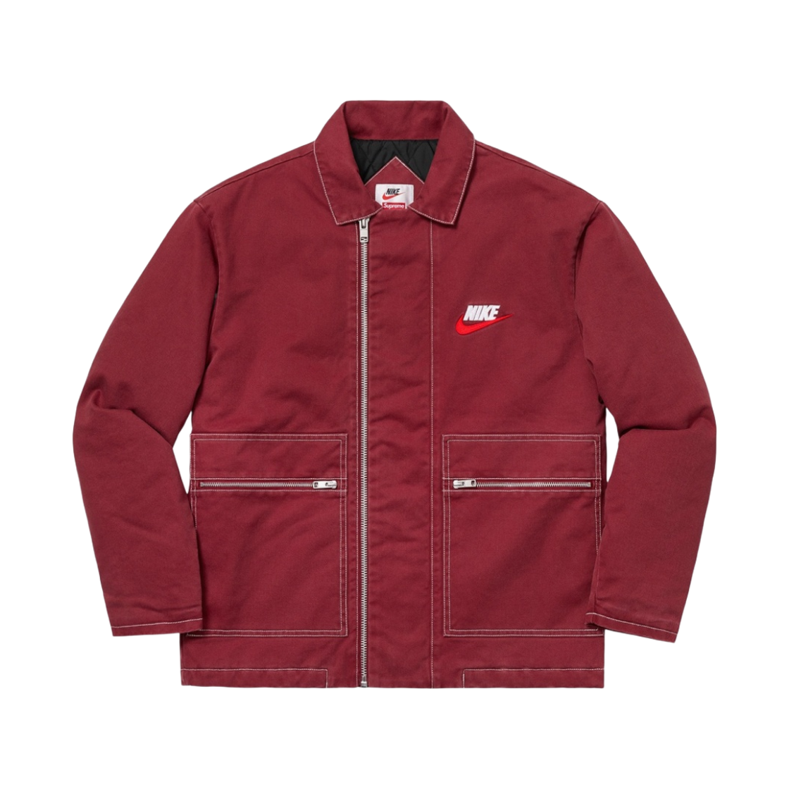 슈프림 x 나이키 더블 집 퀼티드 워크 자켓 버건디 - 18FW