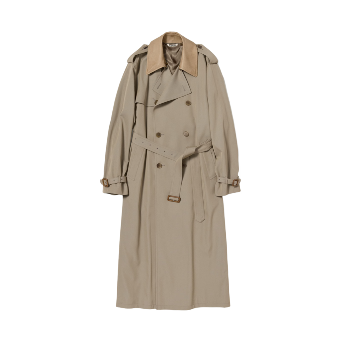 (W) 오라리 라이트 울 맥스 개버딘 샴브레이 트렌치 코트 카키 베이지 샴브레이 - 25SS((W) Auralee Light Wool Max Gabardine Chambray Trench Coat Khaki Beige Chambray - 25SS) - 1