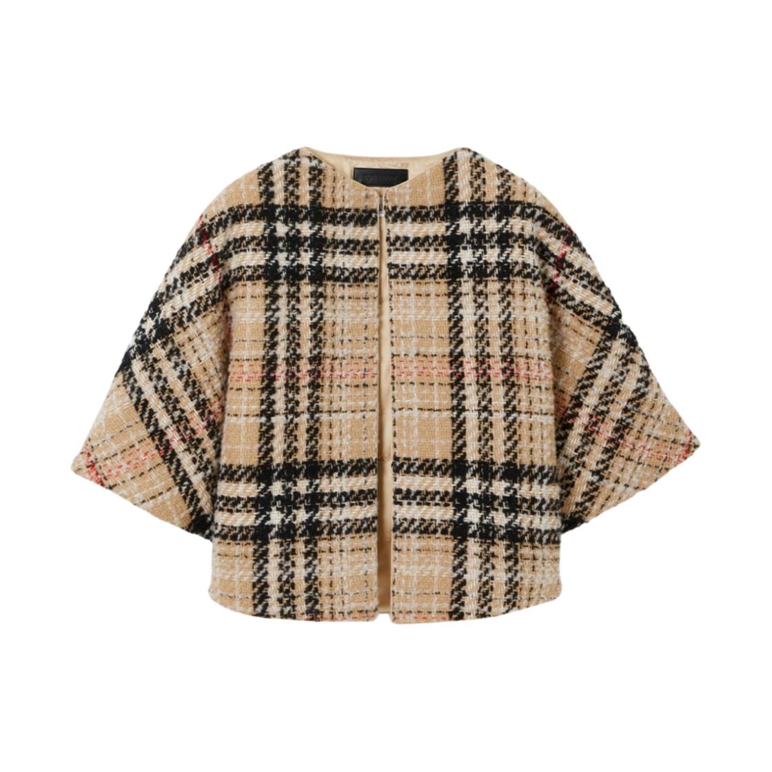 (W) 버버리 이그재저레이트 체크 캐시미어 실크 트위드 케이프 아카이브 베이지((W) Burberry Exaggerated Check Cashmere Silk Tweed Cape Archive Beige) - 1