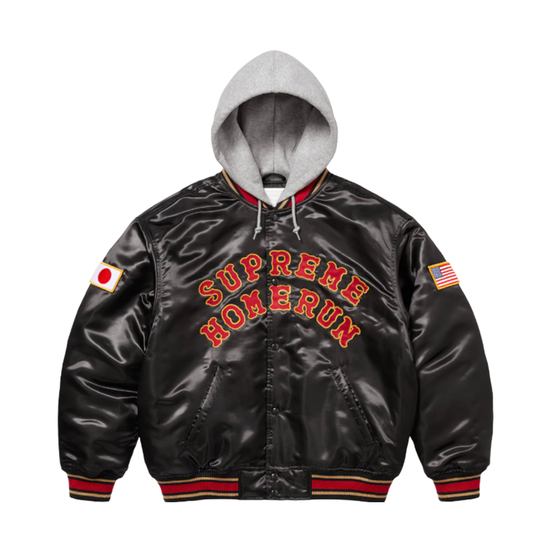 슈프림 x 홈런 사틴 후드 바시티 자켓 블랙 - 25SS(Supreme x Homerun Satin Hooded Varsity Jacket Black - 25SS)