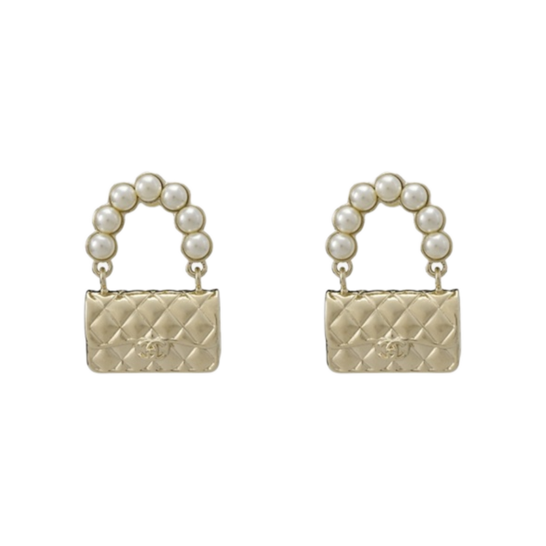 (W) 샤넬 이어링 메탈 글래스 펄 & 골드 펄리 화이트((W) Chanel Earrings Metal Glass Pearls & Gold Pearly White) - 1