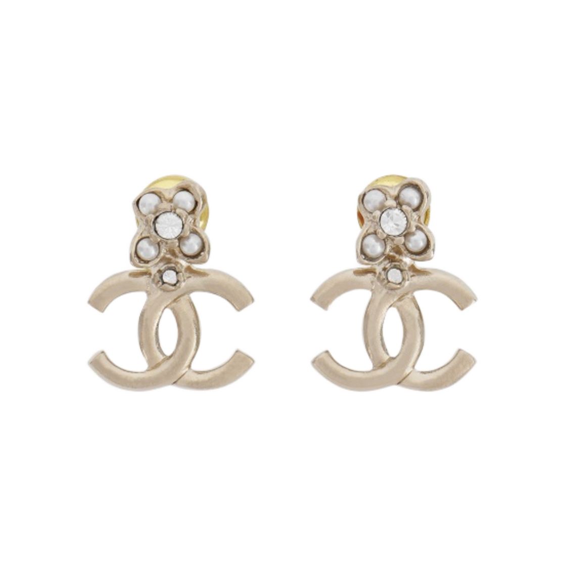 (W) 샤넬 이어링 메탈 레진 & 골드 펄리 화이트
