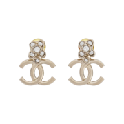 (W) Chanel Earrings Metal Resin & Gold Pearly White