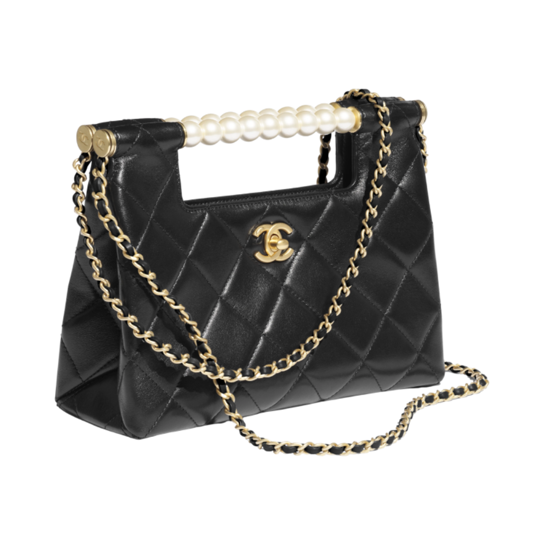샤넬 스몰 쇼핑백 샤이니 램스킨 이미테이션 펄 & 골드 메탈 블랙(Chanel Small Shopping Bag Shiny Lambskin Imitation Pearls & Gold Black) - 2