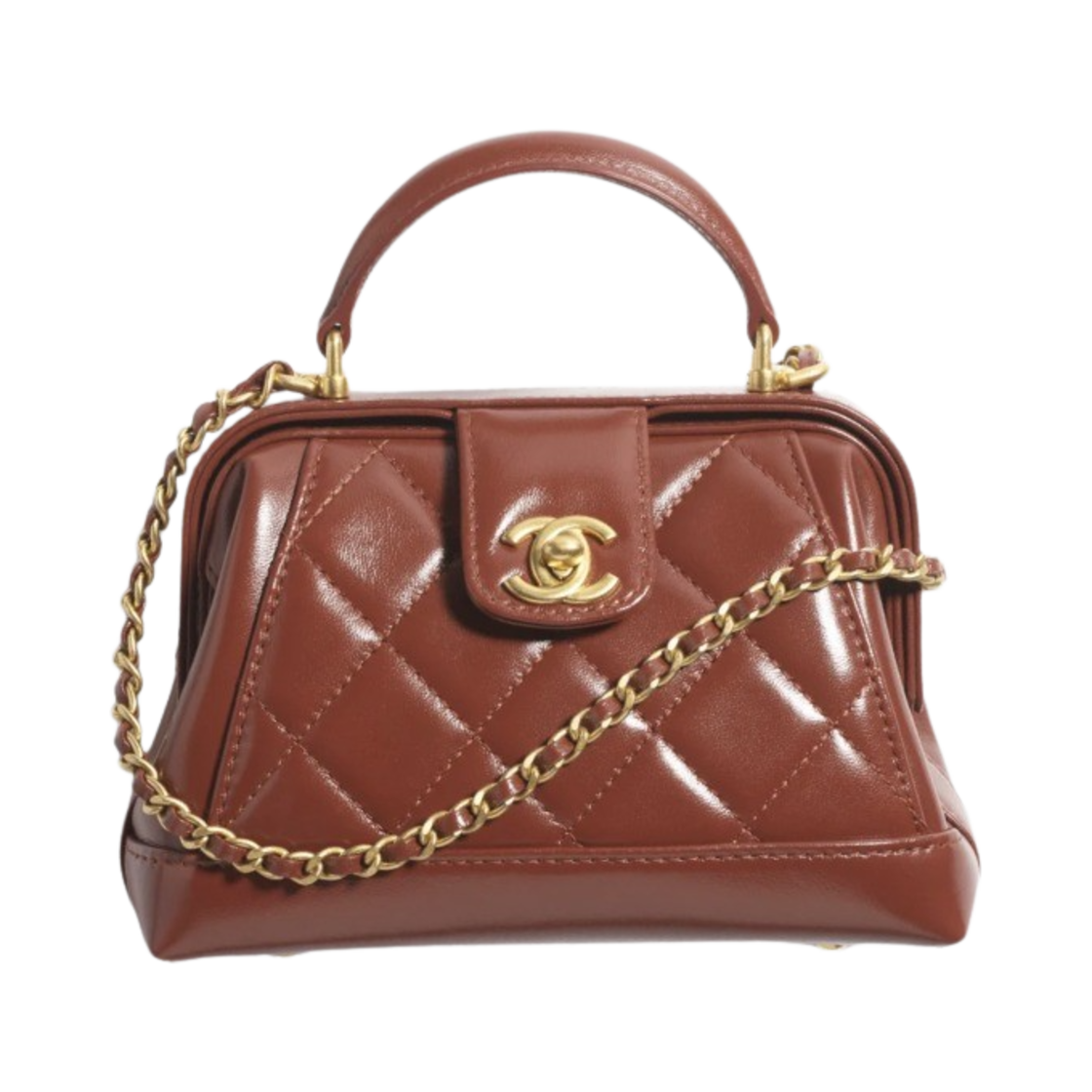 샤넬 핸들 장식의 미니백 샤이니 램스킨 & 골드 메탈 브라운(Chanel Mini Bag with Top Handle Shiny Lambskin & Gold Brown) - 1