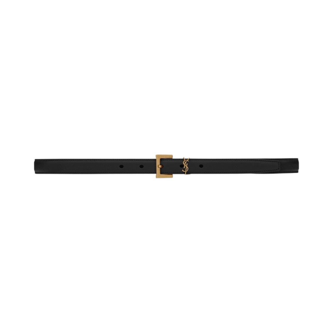 554465-BOO0W-1000 (W) Saint Laurent Cassandre Thin Belt with Square Buckle in Lacquered Leather Black