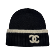 (W) Chanel Beanie & Beige Black