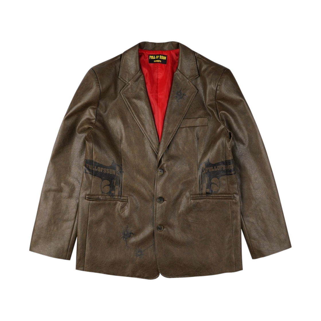 24SS-02 Full of Ssun Gun Printing Leather Blazer Brown