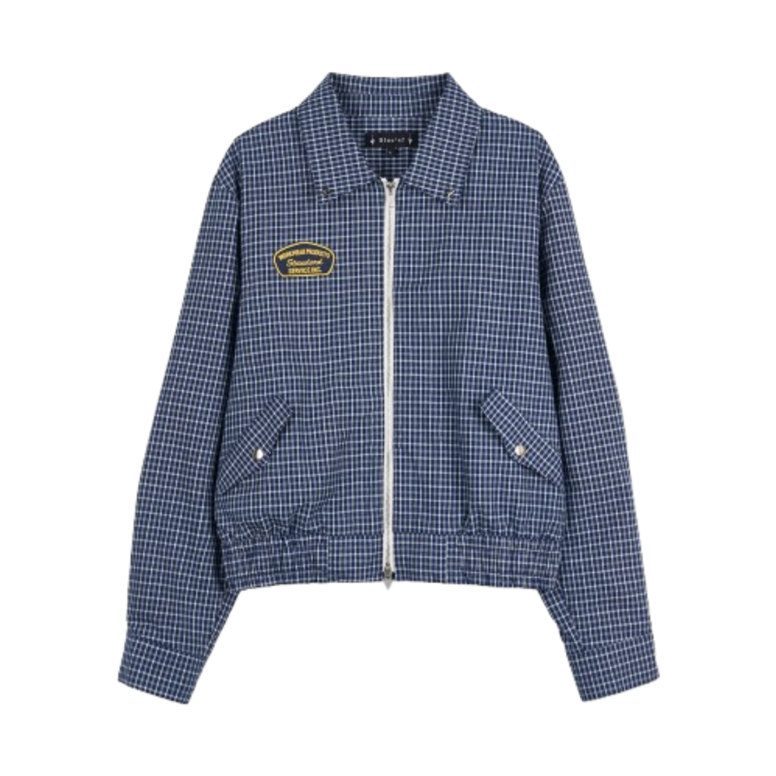 BLUESF64 Blue Sunflower Two Way Checkered Short Blouson Navy Blue