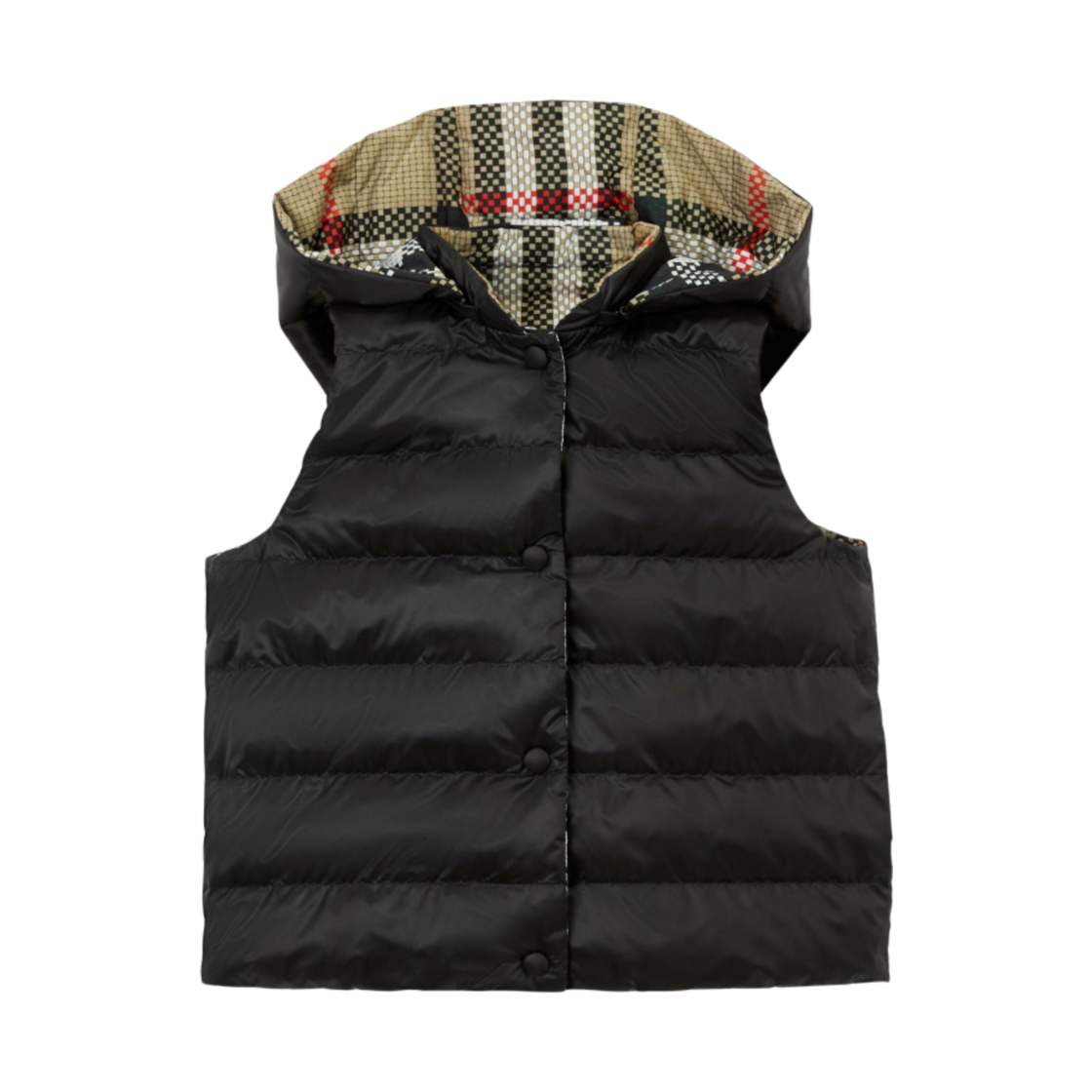 (키즈) 버버리 리버시블 체크 패턴 후드 질레 아카이브 베이지 블랙((Kids) Burberry Reversible Check Pattern Hooded Gilet Archive Beige Black) - 3