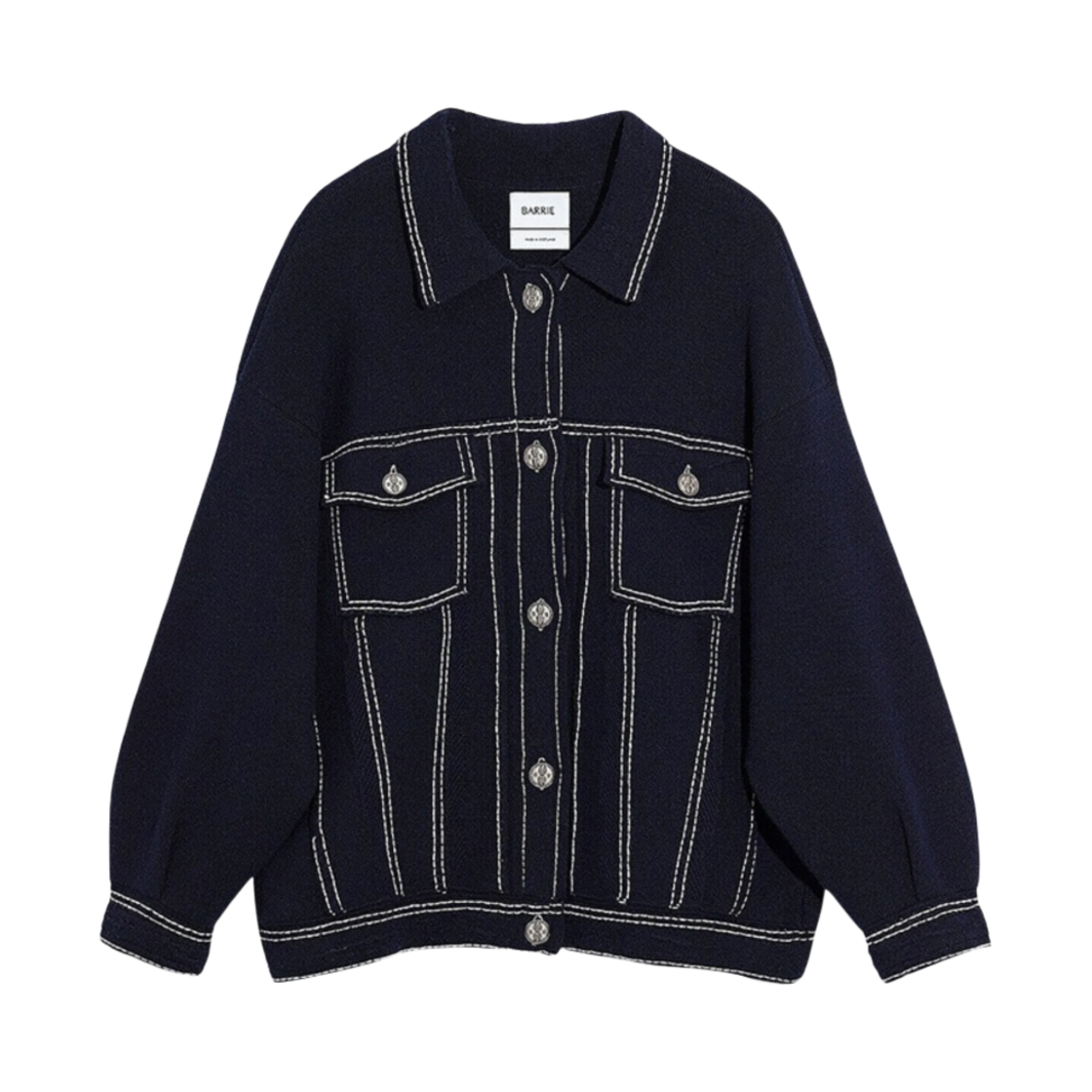 (W) 배리 데님 오버사이즈 캐시미어 코튼 자켓 네로 네이비 니베우스 블루((W) Barrie Denim Oversized Cashmere Cotton Jacket Nero Navy Niveous Blue)