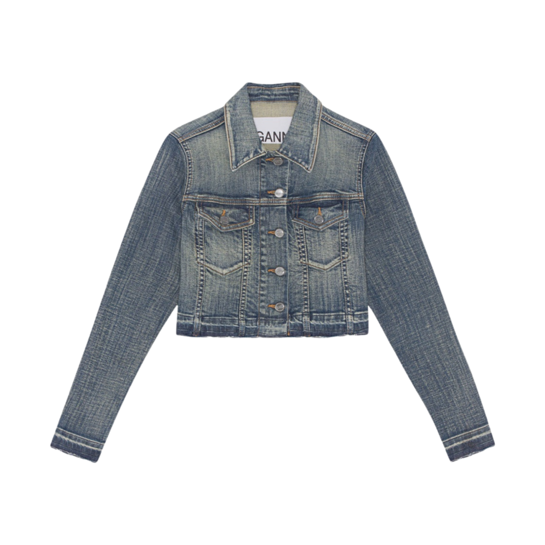 (W) 가니 틴트 엣지 데님 크롭 자켓 틴트 워시((W) Ganni Tint Edge Denim Cropped Jacket Tint Wash)