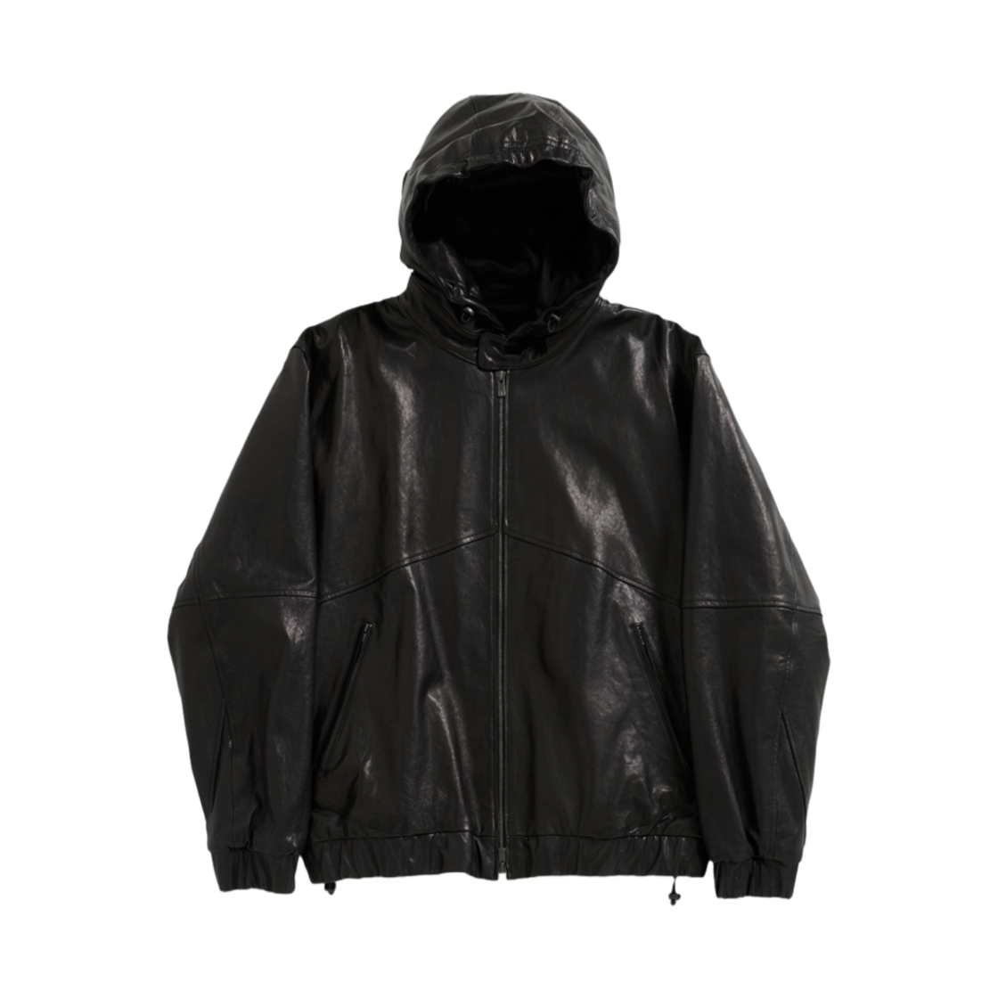 해칭룸 램스킨 레더 후드 블랙(Hatchingroom Lambskin Leather Hoodie Black)