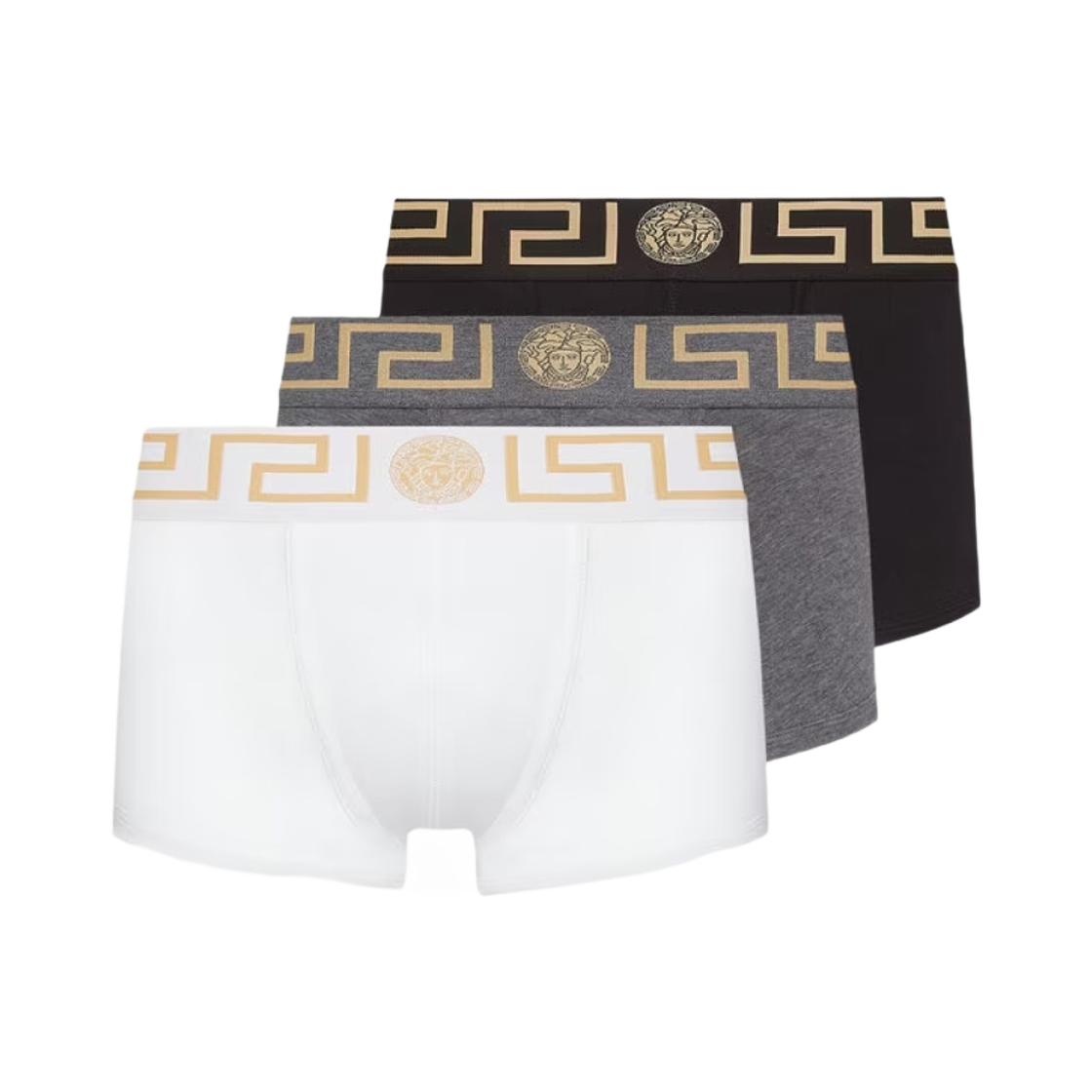 베르사체 그레카 보더 트렁크 화이트 블랙 그레이 (3개입)(Versace Greca Border Trunks White Black Gray (3 Pack)) - 1