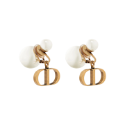 (W) Dior Tribales Clip Earrings Antique Gold Finish Metal White Resin Pearls