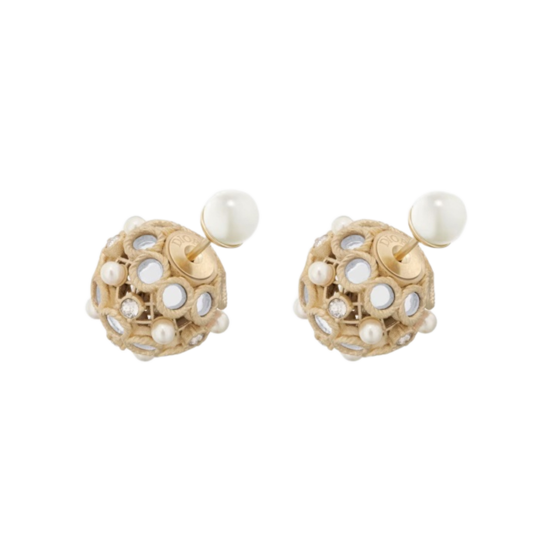 (W) 디올 트리발 이어링 골드 피니쉬 메탈 화이트 레진 펄 미러((W) Dior Tribales Earrings Gold Finish Metal White Resin Pearls Mirrors) - 1