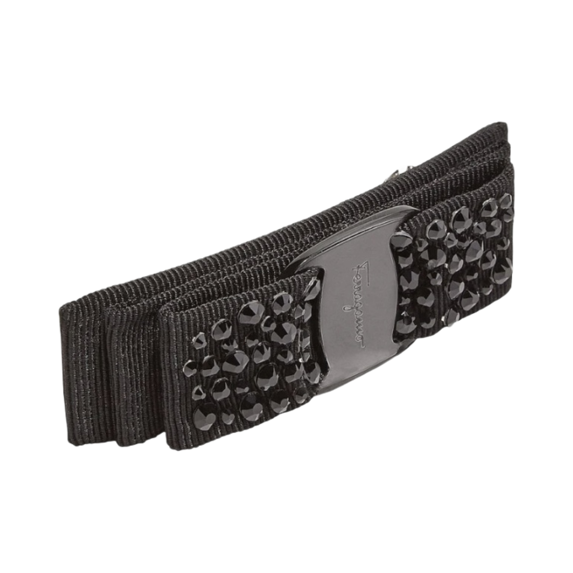 (W) 페레가모 바라 보우 스와로브스키 헤어 클립 블랙((W) Ferragamo Vara bow Swarovski Hair Clip Black) - 1