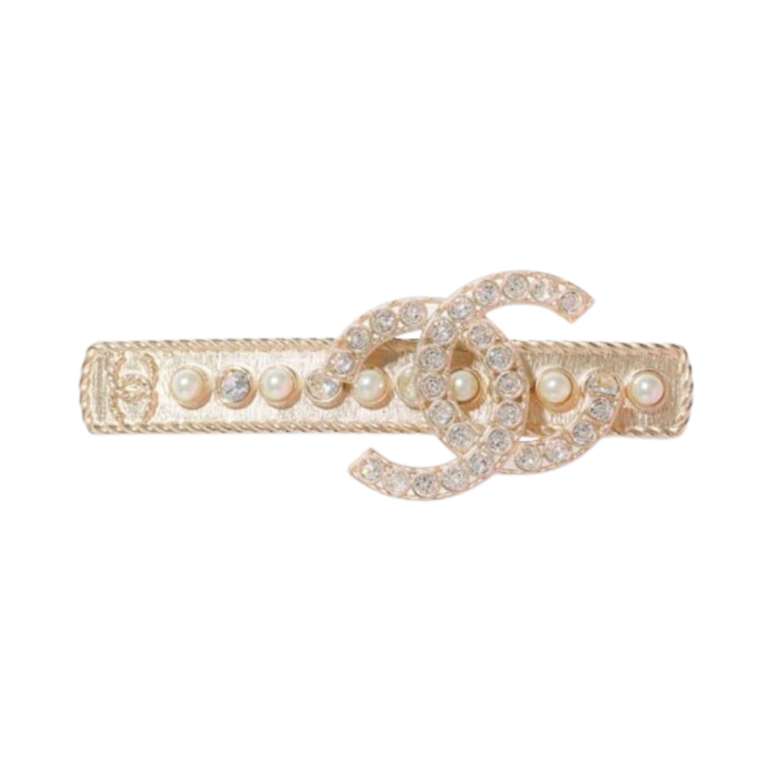 (W) 샤넬 헤어 클립 메탈 글래스 펄 스트라스 & 골드 펄리 화이트 크리스탈((W) Chanel Hair Clip Metal Glass Pearls Strass & Gold Pearly White Crystal) - 1