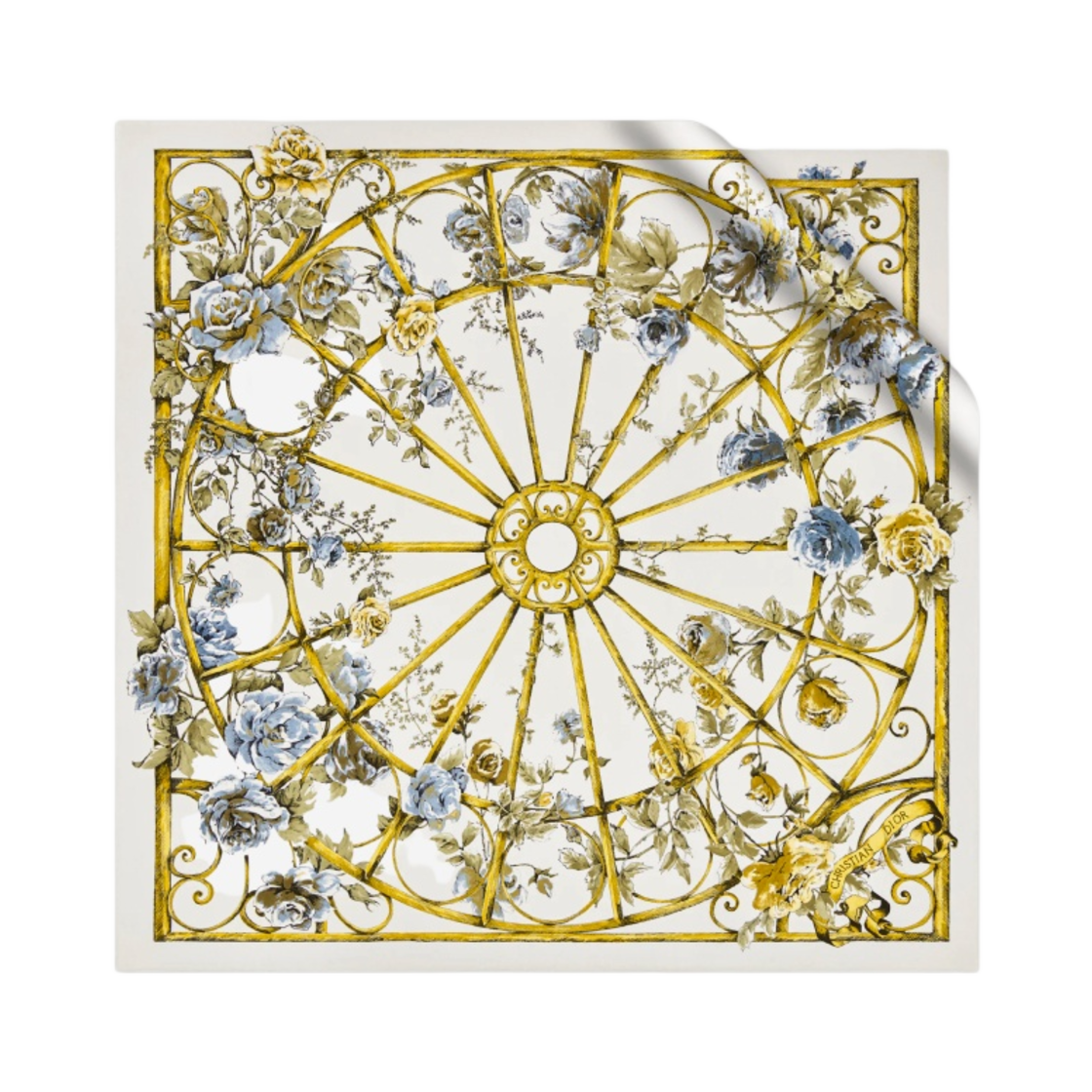 (W) 디올 그랑빌 90 스퀘어 스카프 실크 트윌 화이트 골드 톤((W) Dior Granville 90 Square Scarf White Gold Tone Silk Twill Gold Tone) - 1