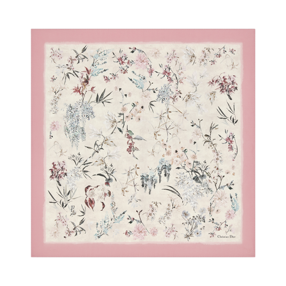 (W) 디올 밀레피오리 90 스퀘어 스카프 멀티컬러 실크 트윌 아이보리 핑크((W) Dior Millefiori 90 Square Scarf Multicolor Silk Twill Ivory Pink) - 1
