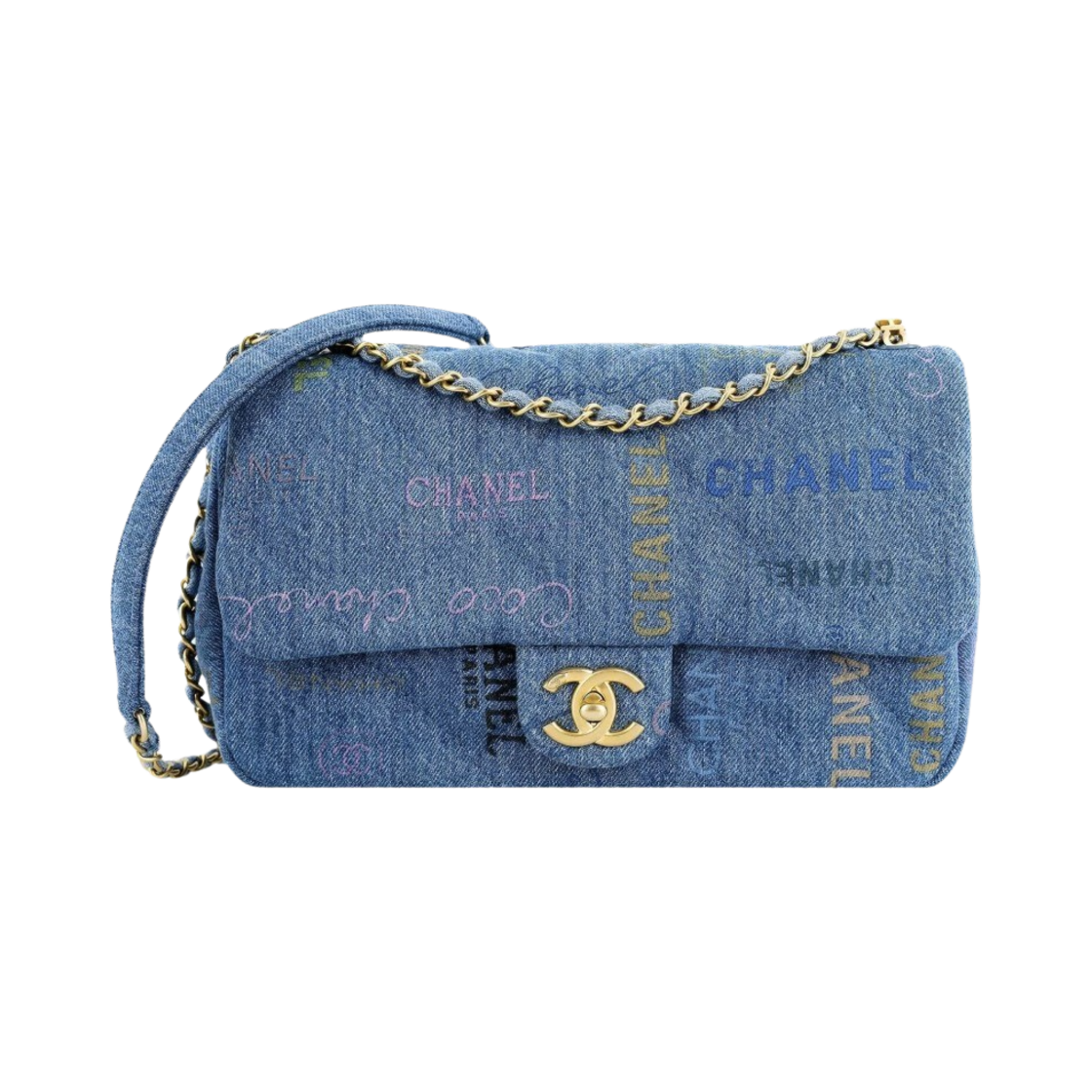 샤넬 핸들 장식의 스몰 플랩백 프린티드 데님 & 골드 메탈 블루 멀티컬러(Chanel Small Flap Bag Printed Denim & Gold Blue Multicolor) - 1