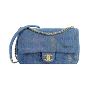 Chanel Small Flap Bag Printed Denim & Gold Blue Multicolor
