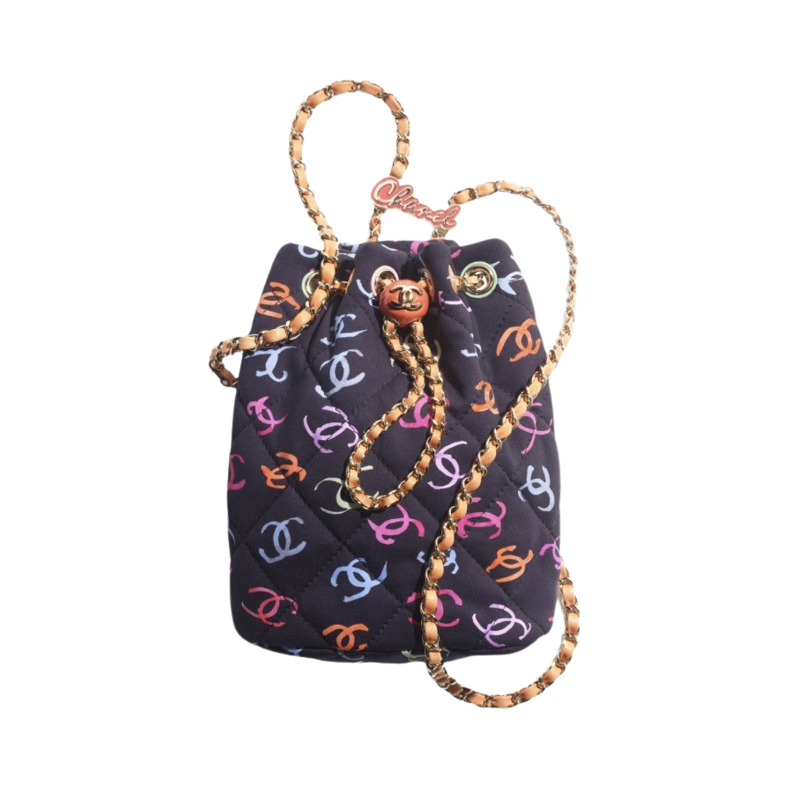 샤넬 백팩 프린티드 패브릭 & 골드 메탈 블랙 멀티컬러