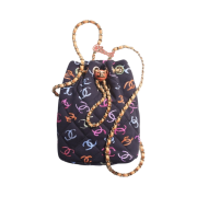 Chanel Backpack Printed Fabric & Gold Black Multicolor