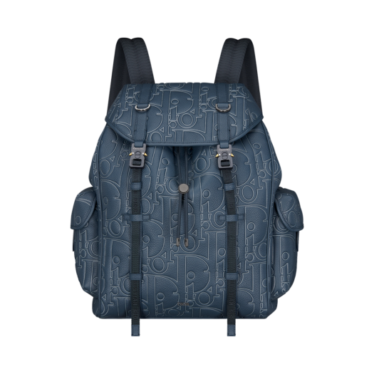 Dior Hit The Road Backpack with Flap Dior Gravity Outline Leather and Grained Calfskin Navy Blue