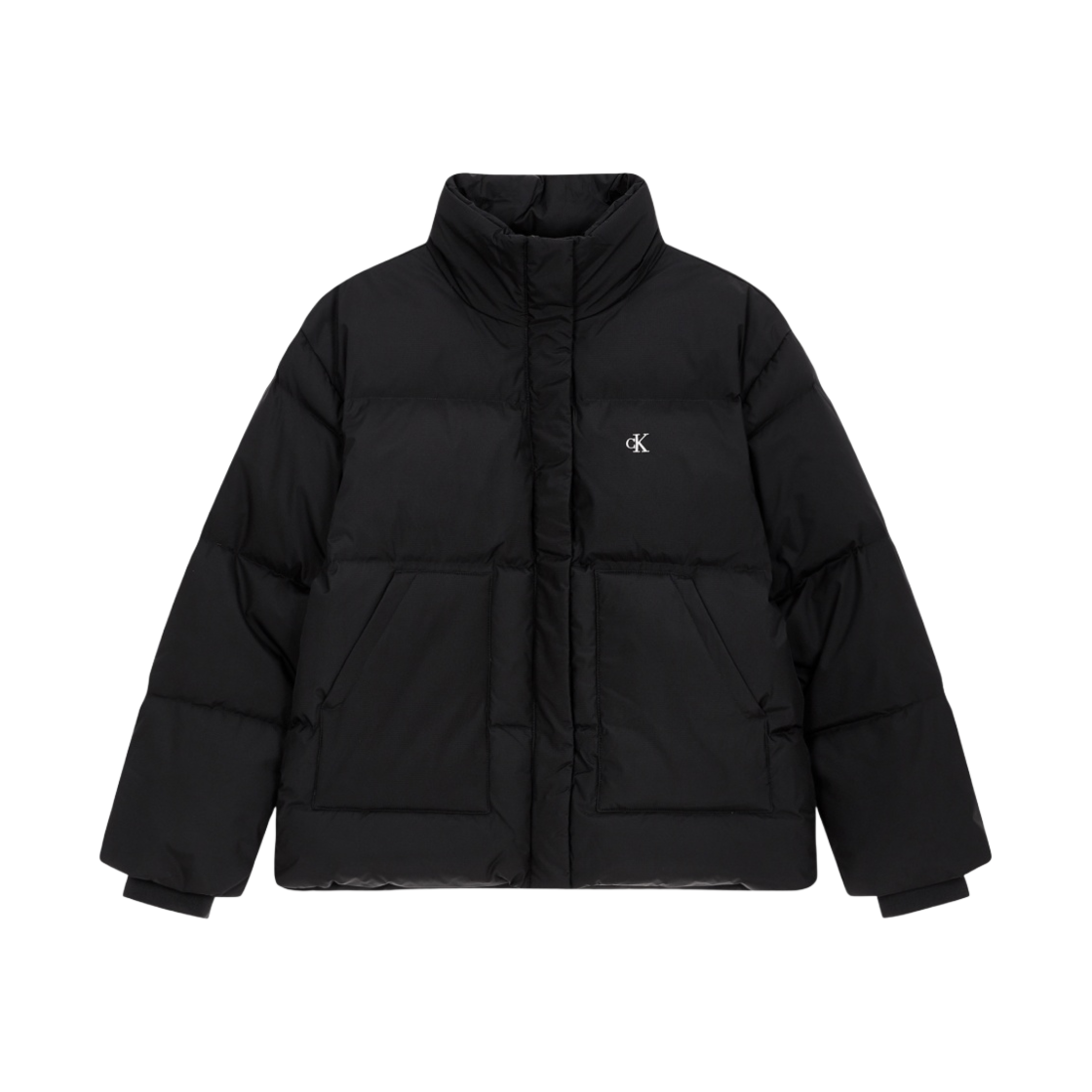 J221163BEH (W) Calvin Klein Jeans Short Length Stand Collar Puffer CK Black