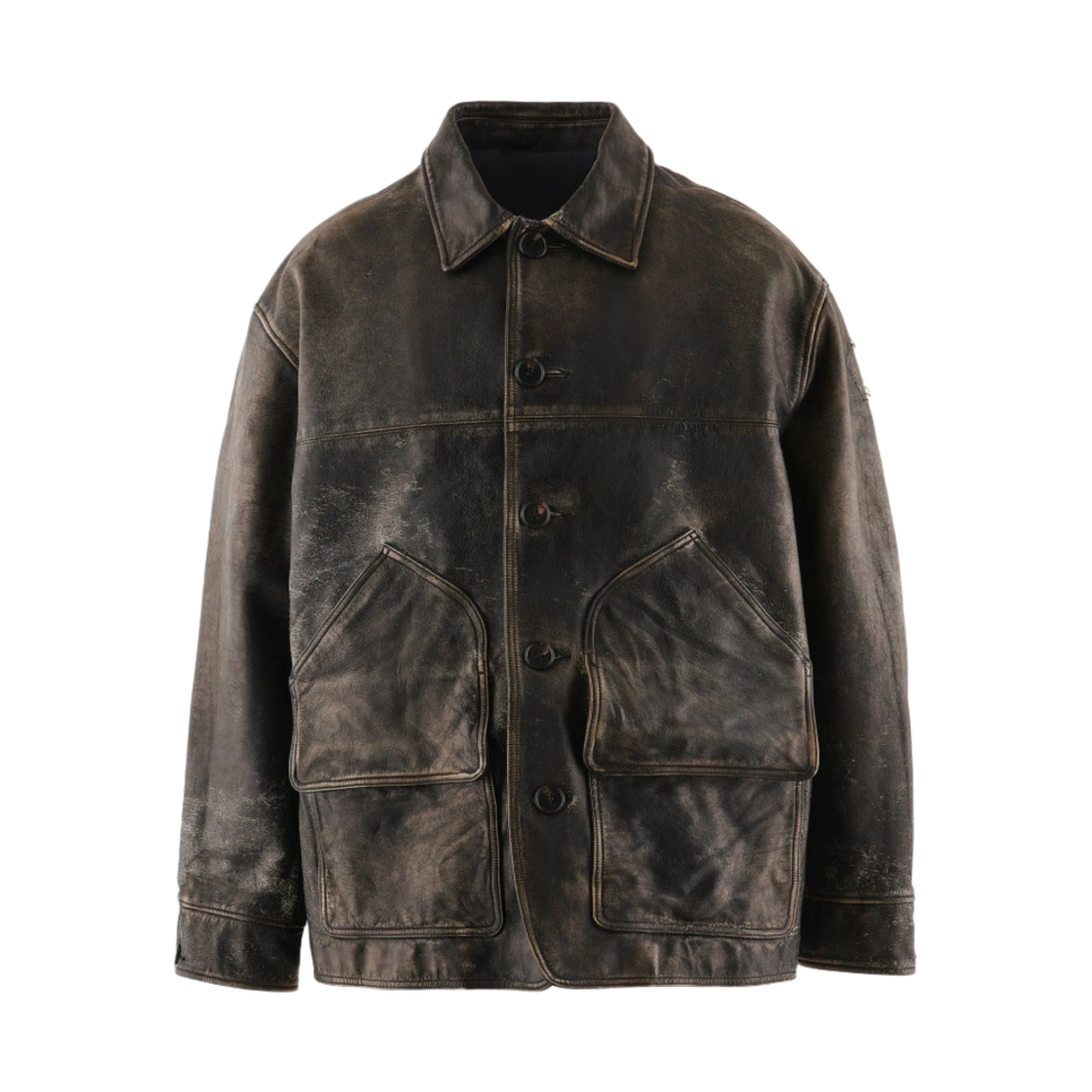 A23-0000-C13 Saint Mxxxxxx × Shermer Leather Jacket Damage Black - 24SS