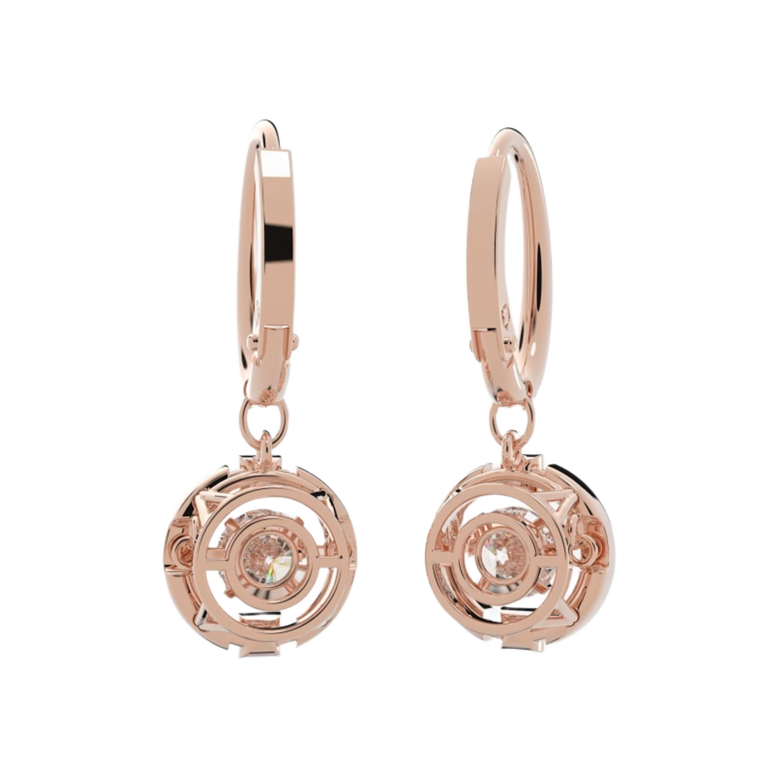 (W) 스와로브스키 스파클링 댄스 드롭 라운드 컷 이어링 화이트 로즈 골드 플래팅((W) Swarovski Sparkling Dance Drop Round Cut Earrings White Rose Gold plated) - 2