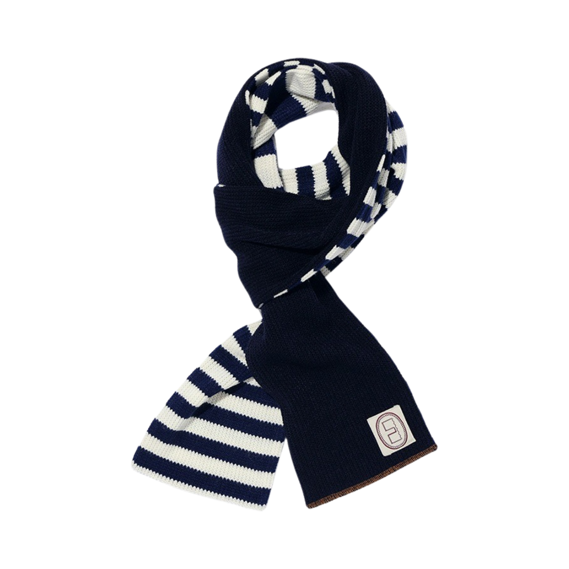 카락터 스트라이프 니트 머플러 네이비 아이보리(Karactor Striped Knit Muffler Navy Ivory)