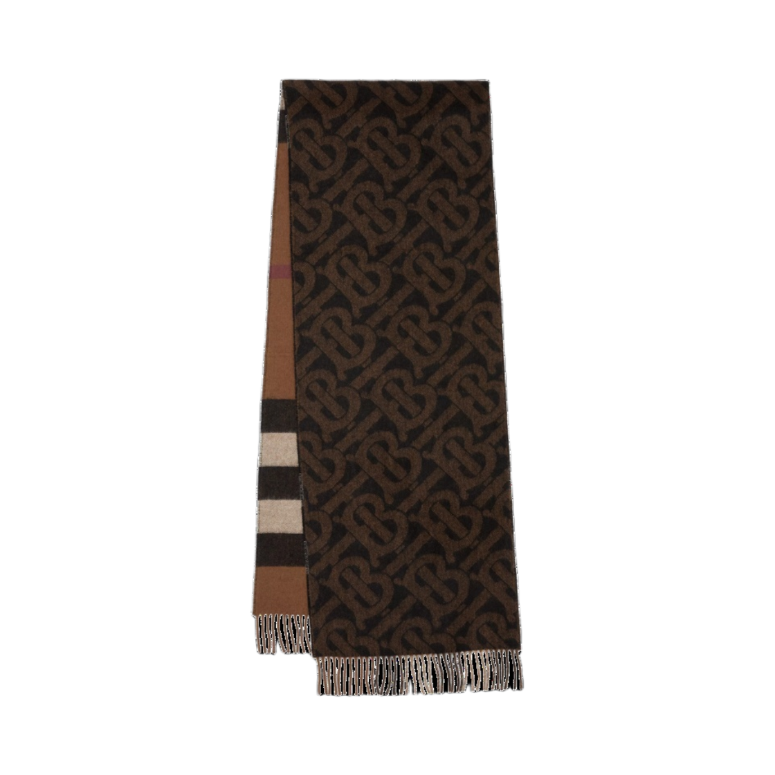 버버리 리버시블 체크 모노그램 캐시미어 머플러 버치 브라운(Burberry Reversible Check and Monogram Cashmere Muffler Birch Brown) - 1